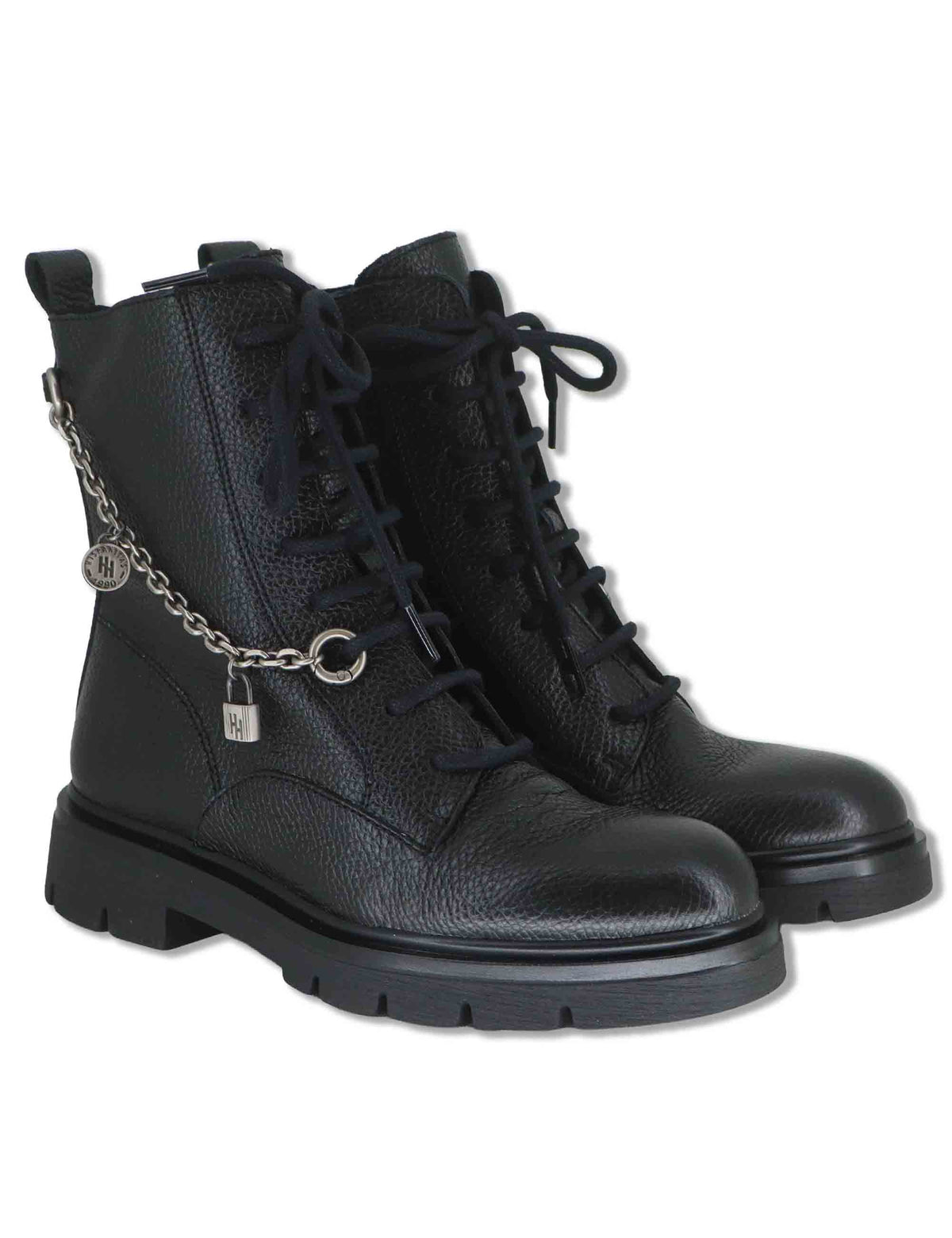Stivaletti anfibi donna in pelle nera con accessorio removibile tacco in gomma HI265146 BLACK Hispanitas 