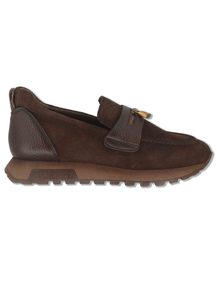 Mocassini donna in camoscio e pelle testa di moro con bendina accessorio e punta affusolata HI265166 ESPRESSO Hispanitas 
