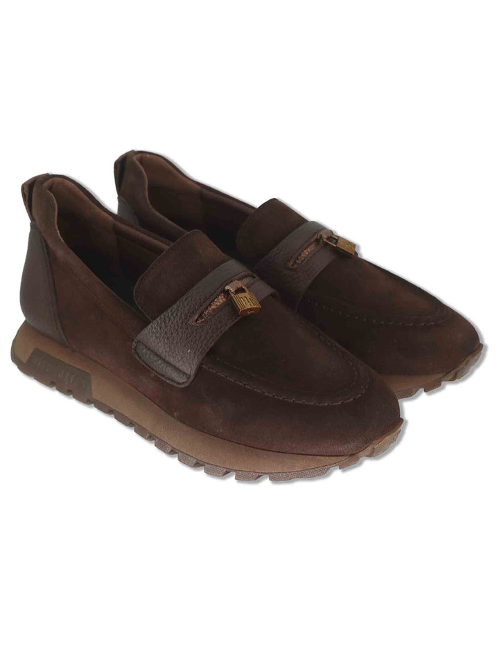 Mocassini donna in camoscio e pelle testa di moro con bendina accessorio e punta affusolata HI265166 ESPRESSO Hispanitas 