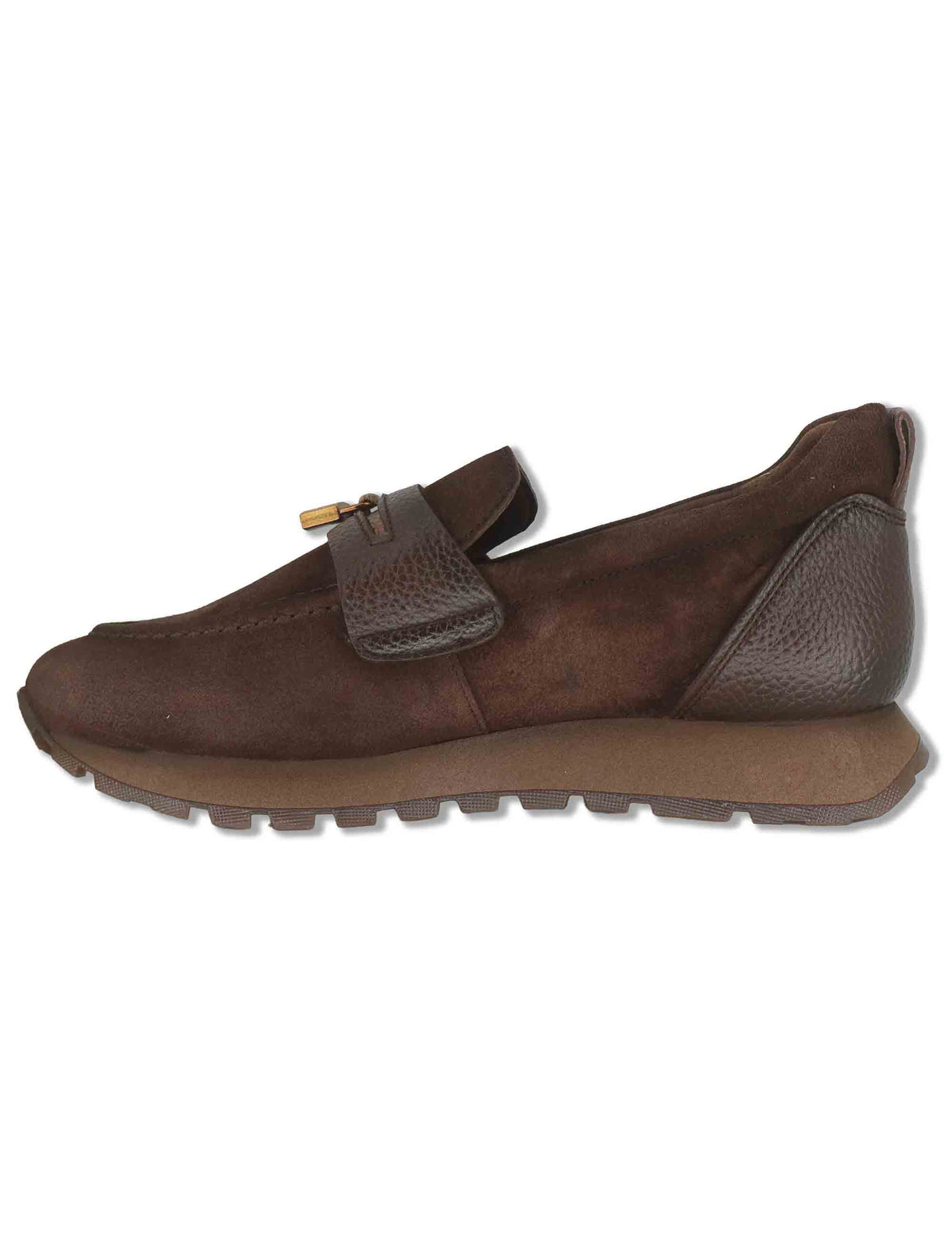 Mocassini donna in camoscio e pelle testa di moro con bendina accessorio e punta affusolata HI265166 ESPRESSO Hispanitas 