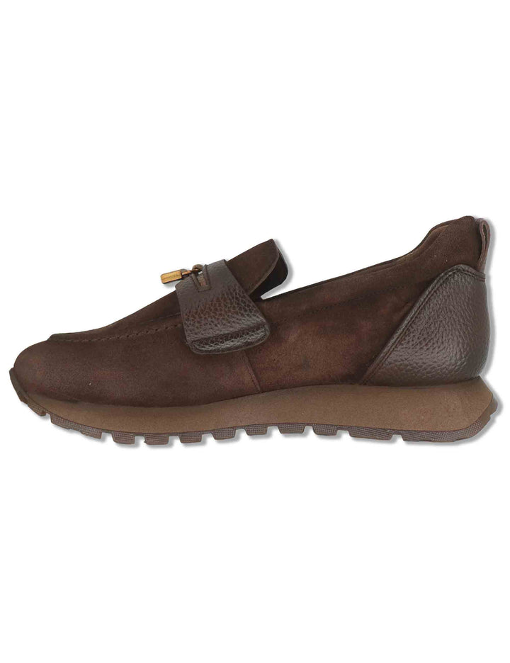 Mocassini donna in camoscio e pelle testa di moro con bendina accessorio e punta affusolata HI265166 ESPRESSO Hispanitas 