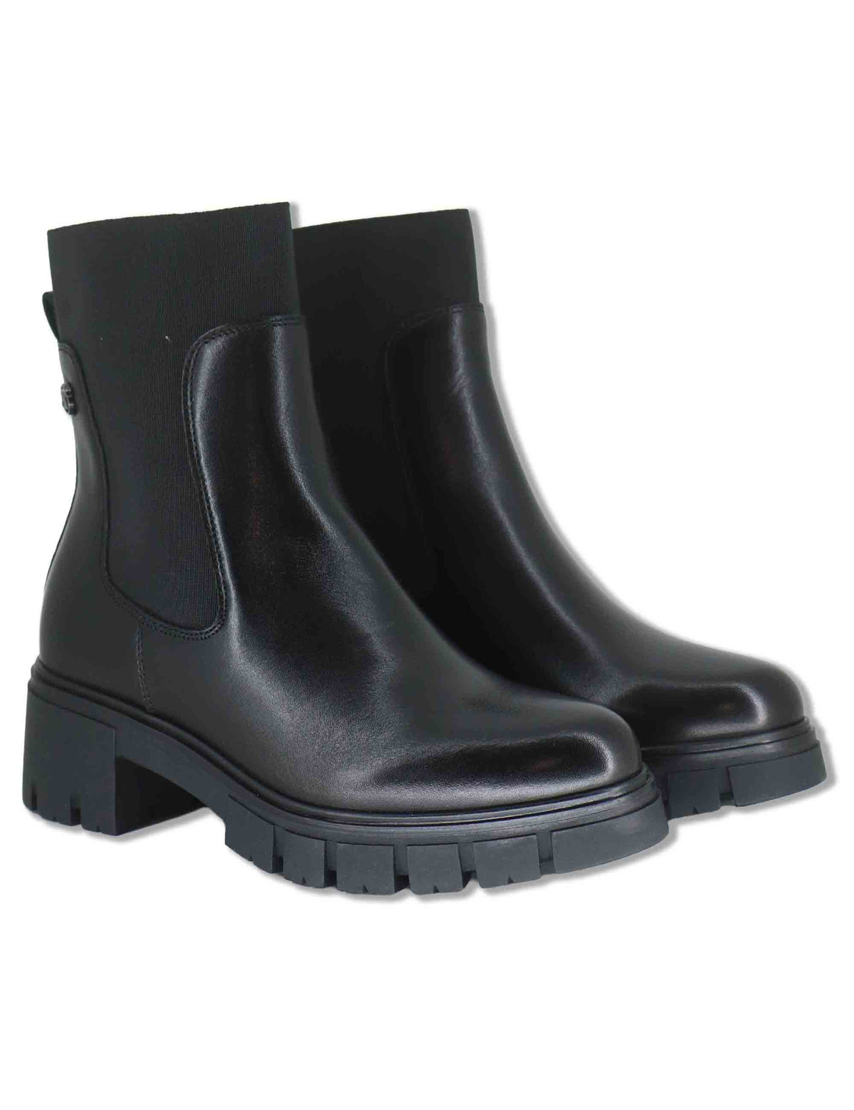 Stivaletti beatles donna in pelle nera con elastici laterali tacco comodo e punta tonda J1061 001 Janet & Janet 