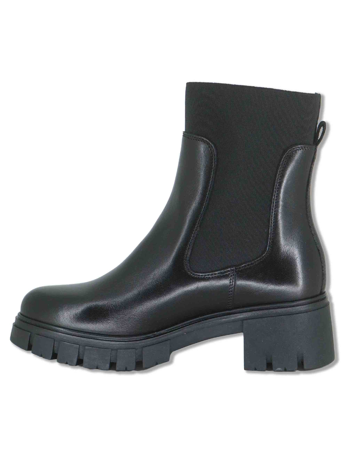 Stivaletti beatles donna in pelle nera con elastici laterali tacco comodo e punta tonda J1061 001 Janet & Janet 