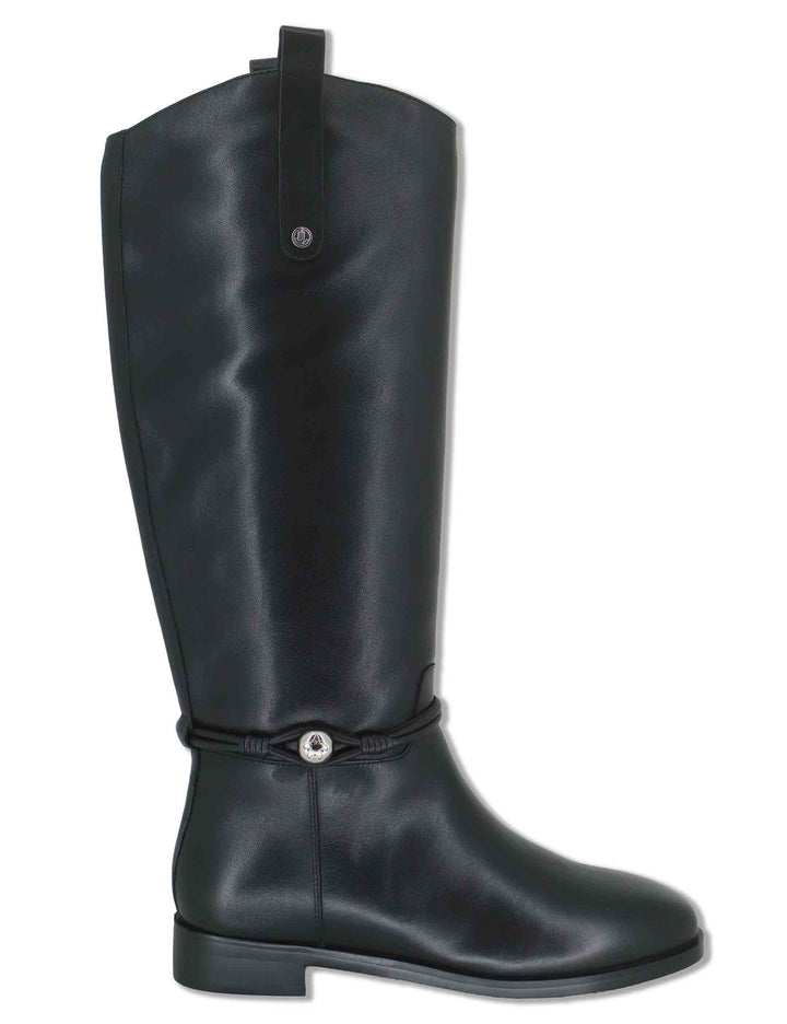 Stivali a tubo donna in pelle nera con cinturino alla caviglia tacco basso e punta tonda J1142 001 Janet & Janet 