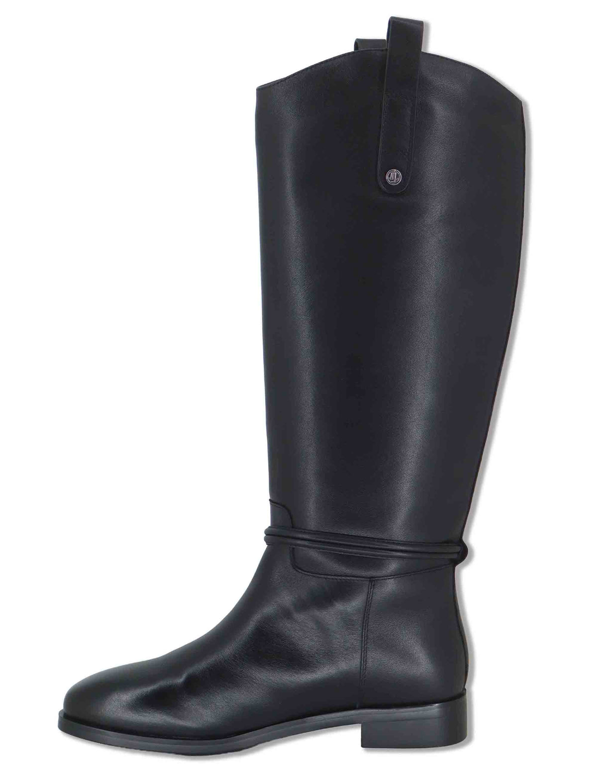 Stivali a tubo donna in pelle nera con cinturino alla caviglia tacco basso e punta tonda J1142 001 Janet & Janet 