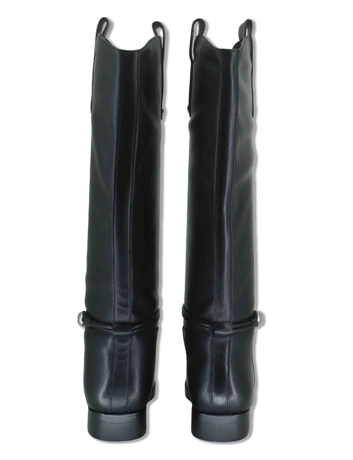Stivali a tubo donna in pelle nera con cinturino alla caviglia tacco basso e punta tonda J1142 001 Janet & Janet 