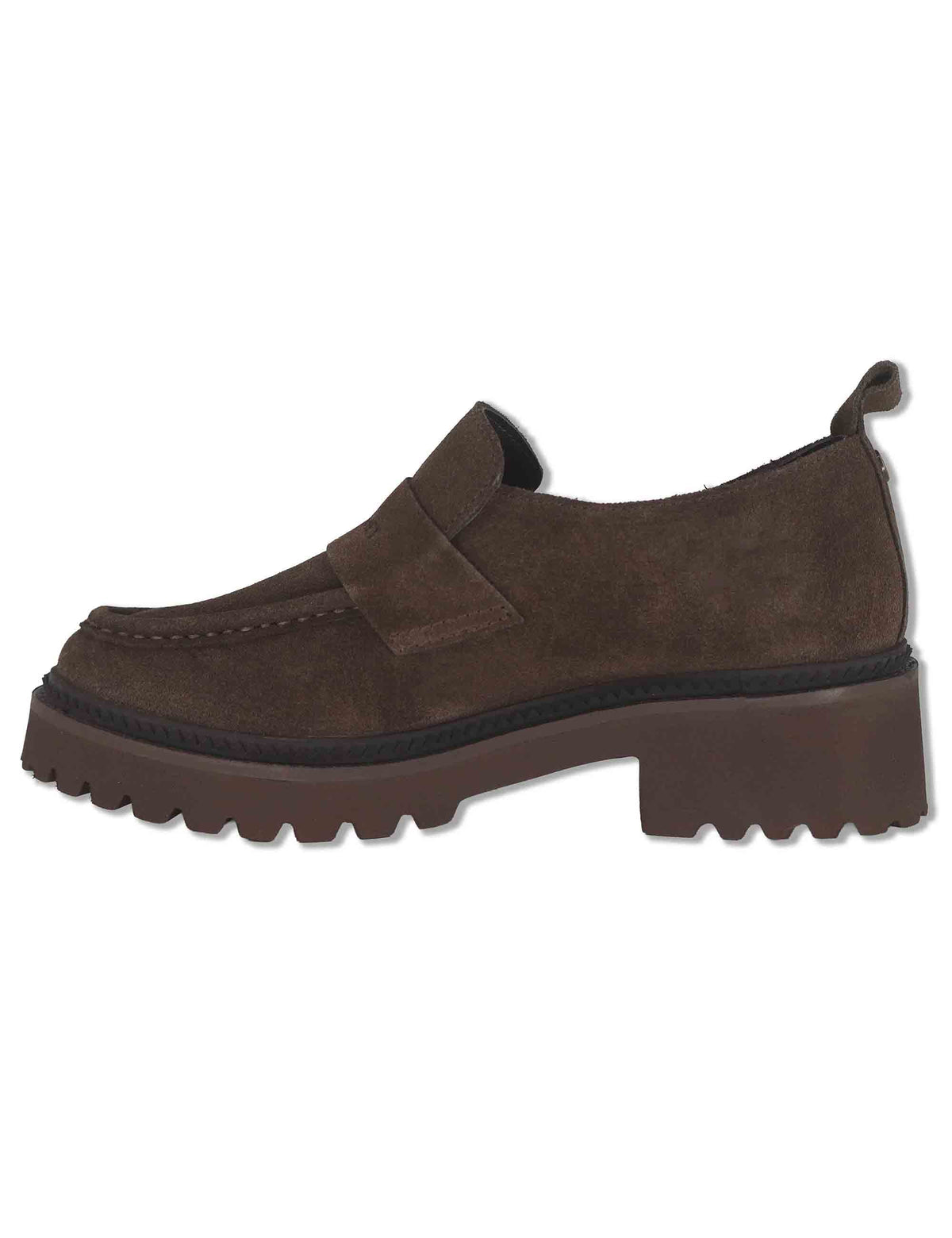 Mocassini donna in camoscio marrone con suola carrarmato ultra leggera J1180 014 Janet & Janet 