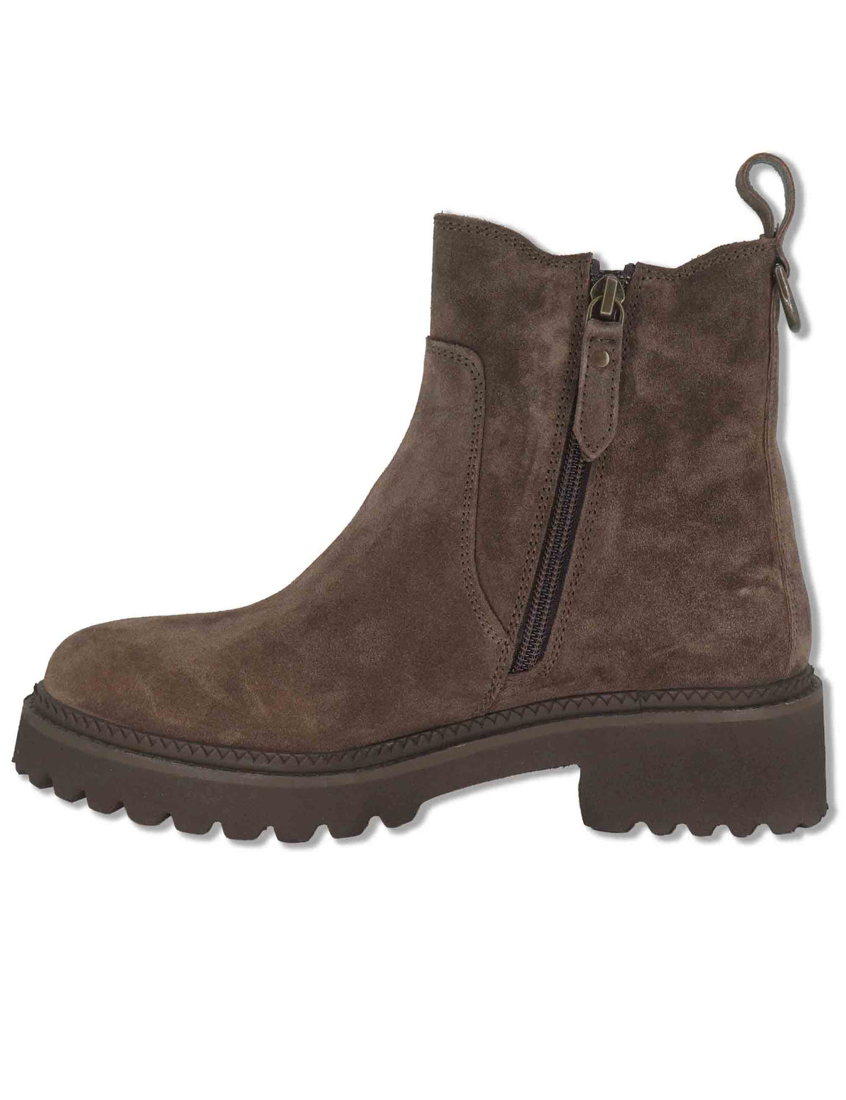 Stiveletti donna in camoscio marrone con suola carrarmato e zip interna J1182 014 Janet & Janet 