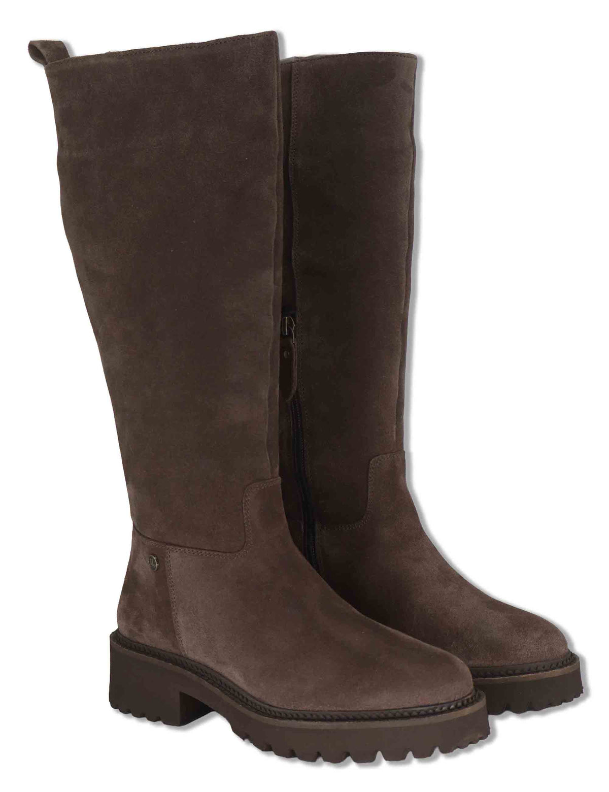 Stivali donna in camoscio marrone con suola carrarmato e mezza zip di chiusura J1183 014 Janet & Janet 