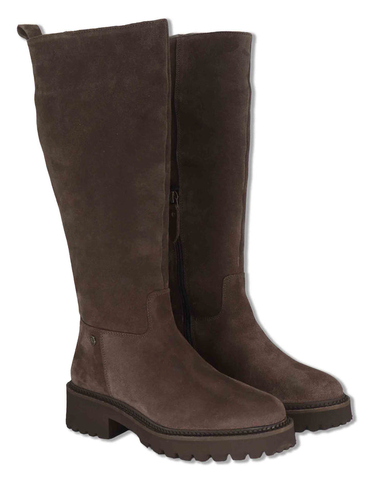 Stivali donna in camoscio marrone con suola carrarmato e mezza zip di chiusura J1183 014 Janet & Janet 