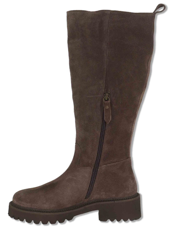 Stivali donna in camoscio marrone con suola carrarmato e mezza zip di chiusura J1183 014 Janet & Janet 