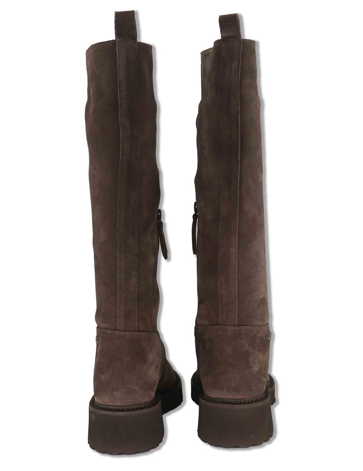 Stivali donna in camoscio marrone con suola carrarmato e mezza zip di chiusura J1183 014 Janet & Janet 
