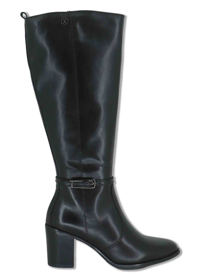 Stivali donna in pelle nera con tacco alto e cinturino alla caviglia J1242 001 Janet & Janet 