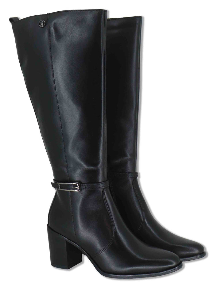 Stivali donna in pelle nera con tacco alto e cinturino alla caviglia J1242 001 Janet & Janet 