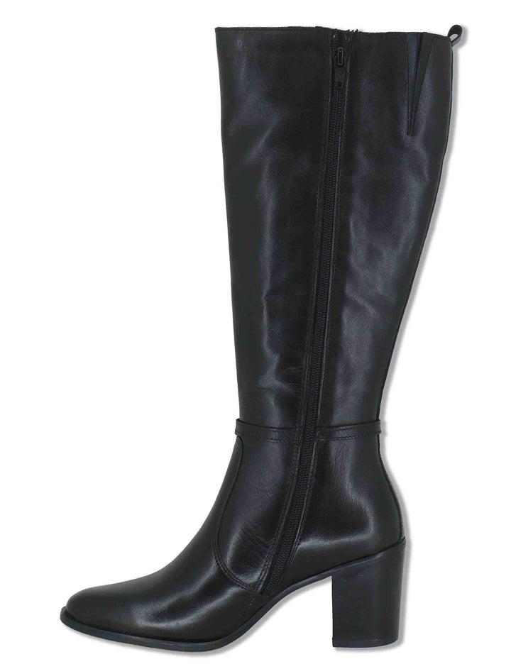 Stivali donna in pelle nera con tacco alto e cinturino alla caviglia J1242 001 Janet & Janet 