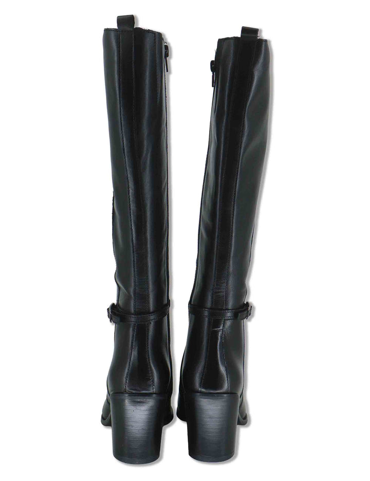 Stivali donna in pelle nera con tacco alto e cinturino alla caviglia J1242 001 Janet & Janet 