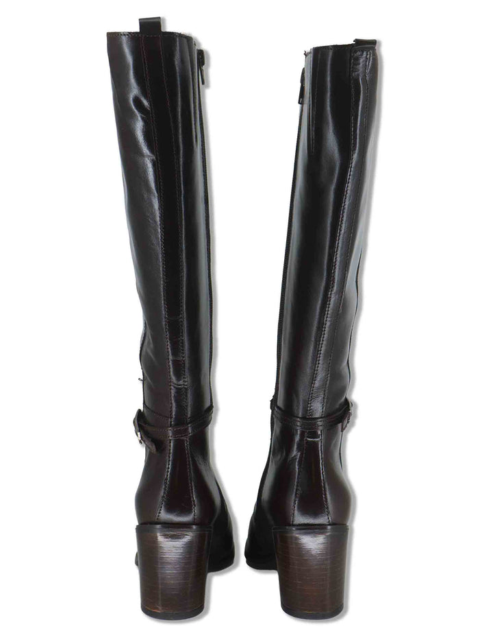 Stivali donna in pelle marrone con tacco alto e cinturino alla caviglia J1242 014 Janet & Janet 