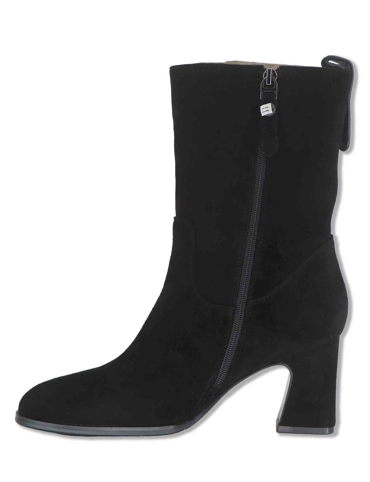 Stivaletti donna in camoscio nero con zip interna tacco alto e punta tonda J1311 001 Janet & Janet 
