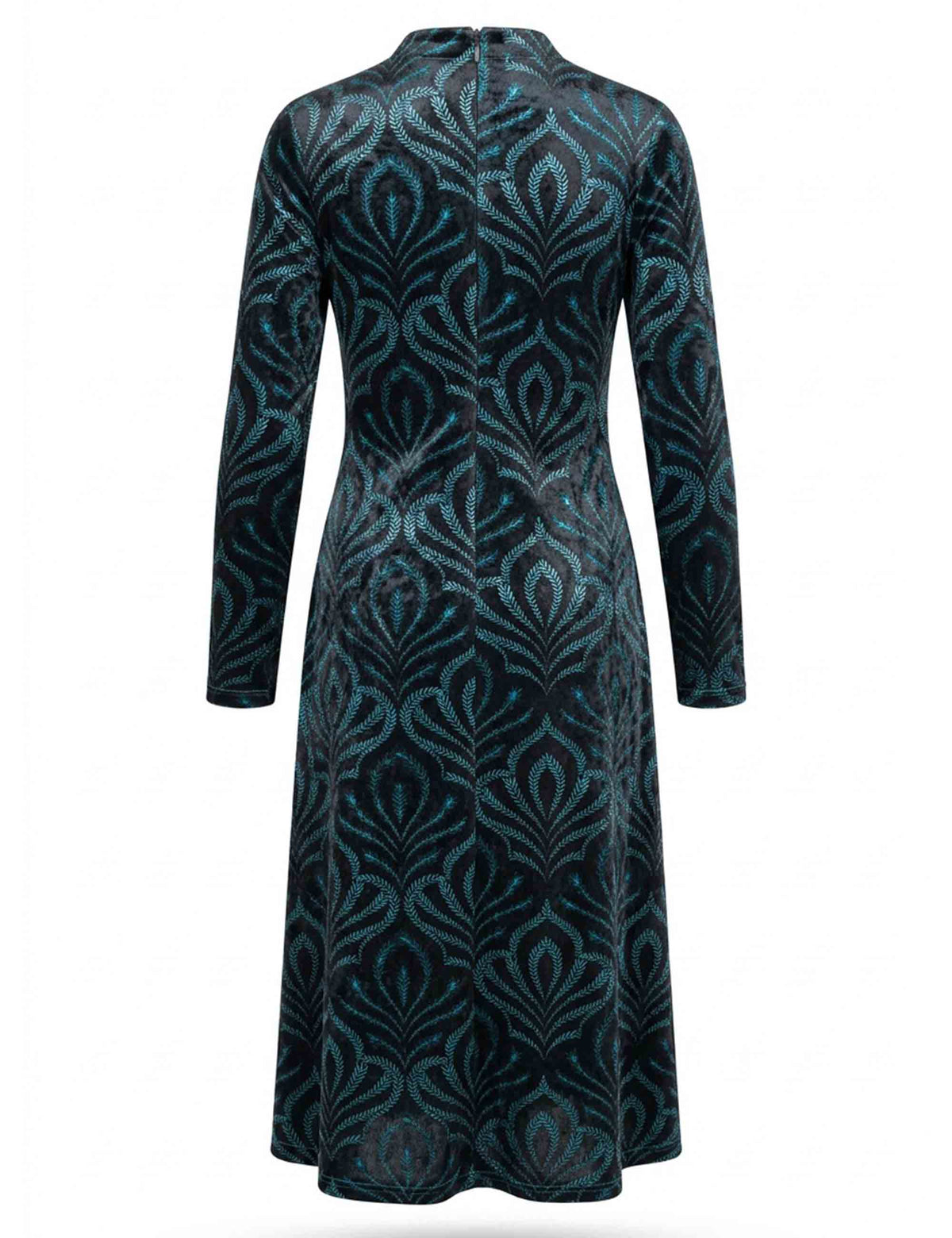 Abito donna lungo in velluto deco con decori turchesi e drappeggiato al seno JABAB0002-F1578 1307 7051 Justmine 