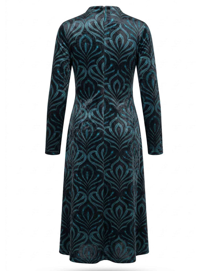 Abito donna lungo in velluto deco con decori turchesi e drappeggiato al seno JABAB0002-F1578 1307 7051 Justmine 