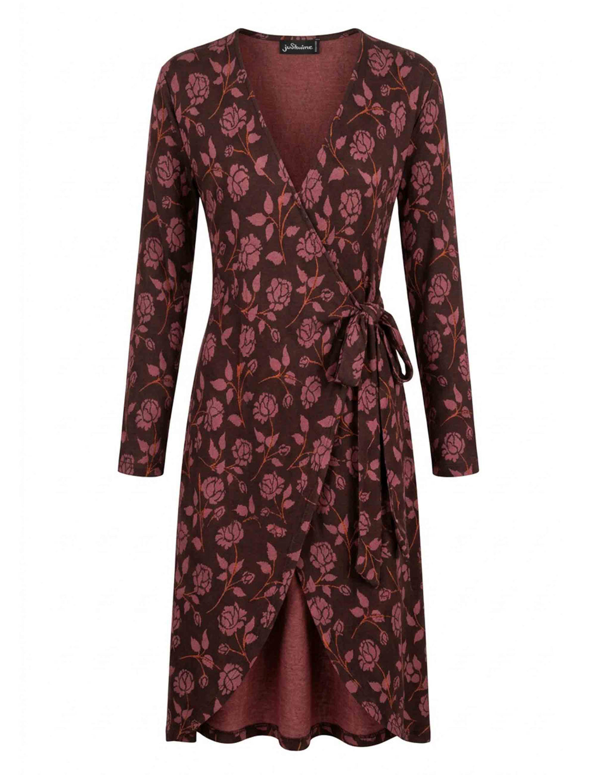 Abito donna lungo in tessuto Ramage bordeaux con cintura e scollo al seno JABAB0002-F1579 1301 3102 Justmine 