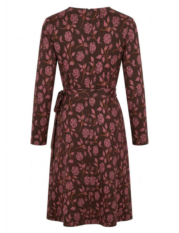 Abito donna lungo in tessuto Ramage bordeaux con cintura e scollo al seno JABAB0002-F1579 1301 3102 Justmine 