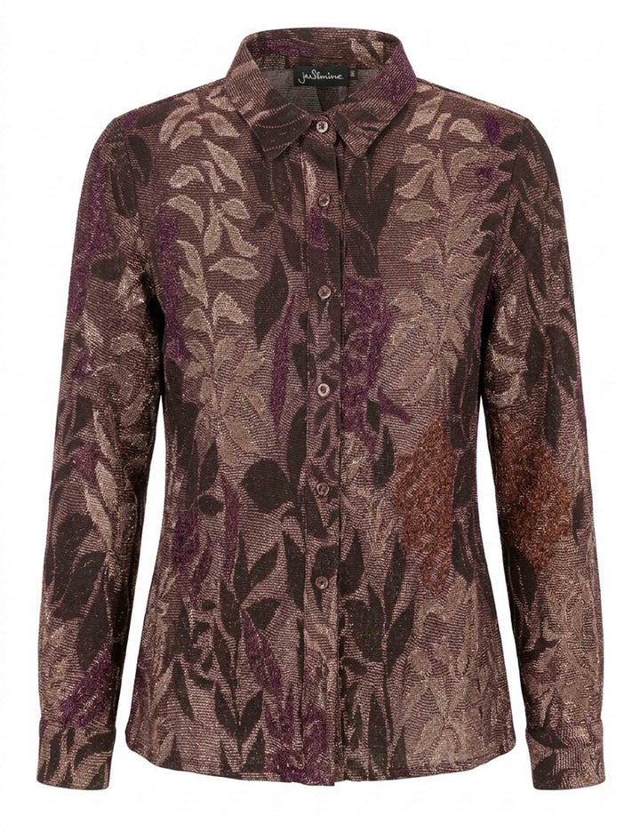 Camicia donna in jersey marrone taglio maschile con maniche lunghe JABCM0002-F1050 1298 5228 Justmine 