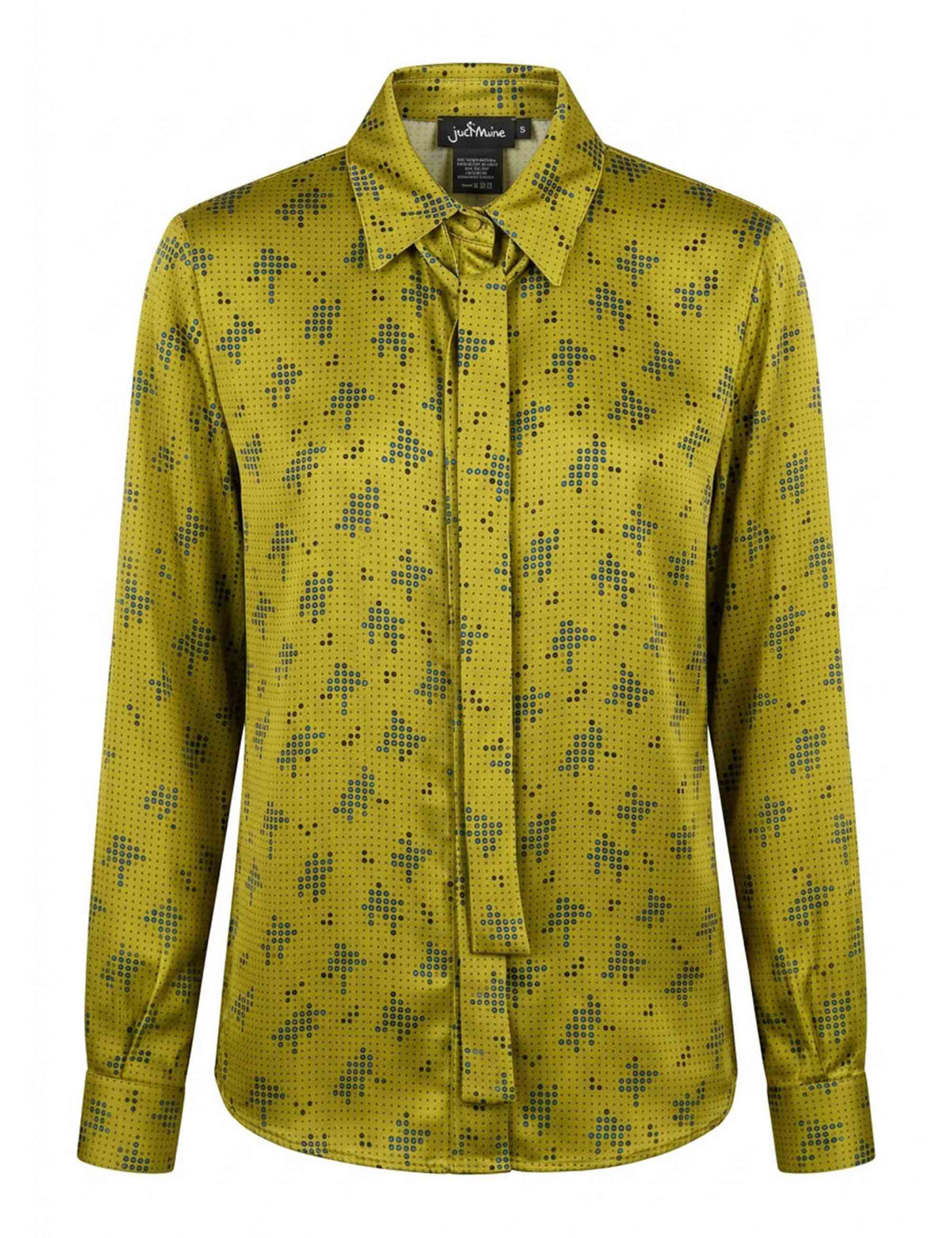 Camicia donna in viscosa verde fantasia con fiocco al collo JABCM0002-F1438 1283 7047 Justmine 