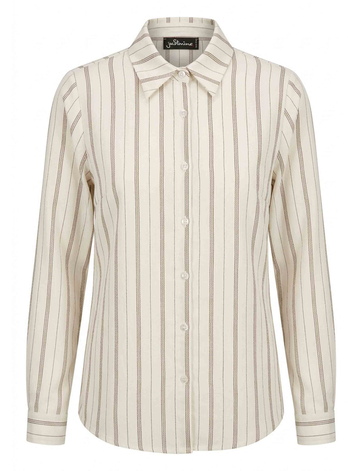 Camicia in viscosa beige fantasia taglio maschile con fiocco JABCM0002-F1565 1285 222 Justmine 
