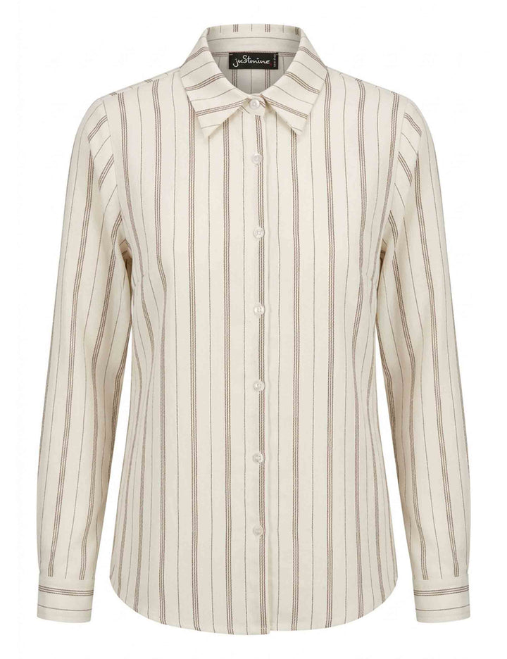 Camicia in viscosa beige fantasia taglio maschile con fiocco JABCM0002-F1565 1285 222 Justmine 
