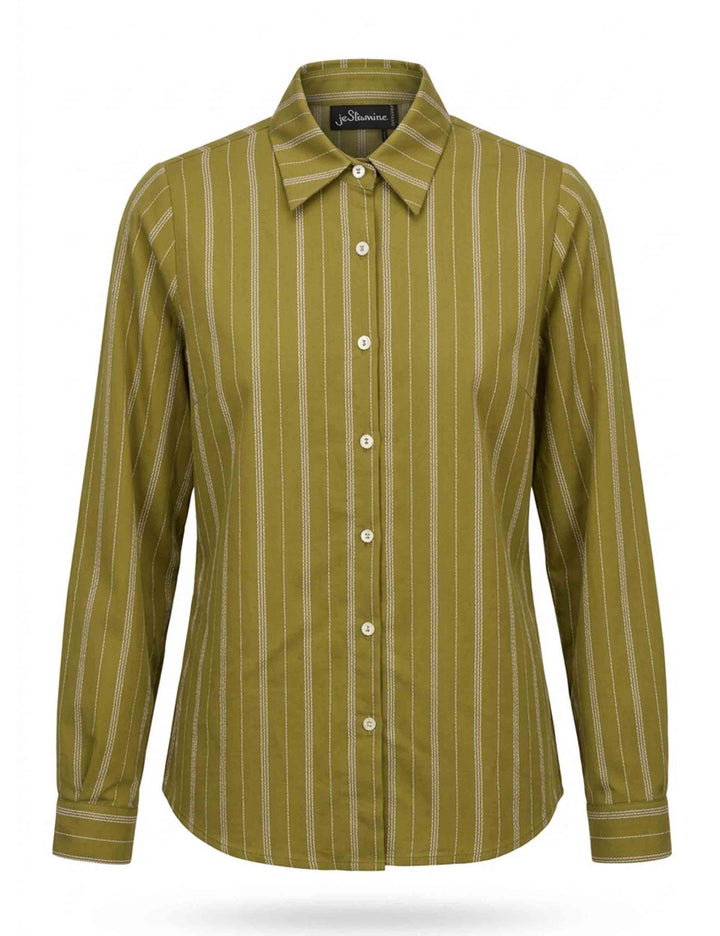 Camicia in viscosa verde fantasia taglio maschile con fiocco JABCM0002-F1565 1285 7047 Justmine 