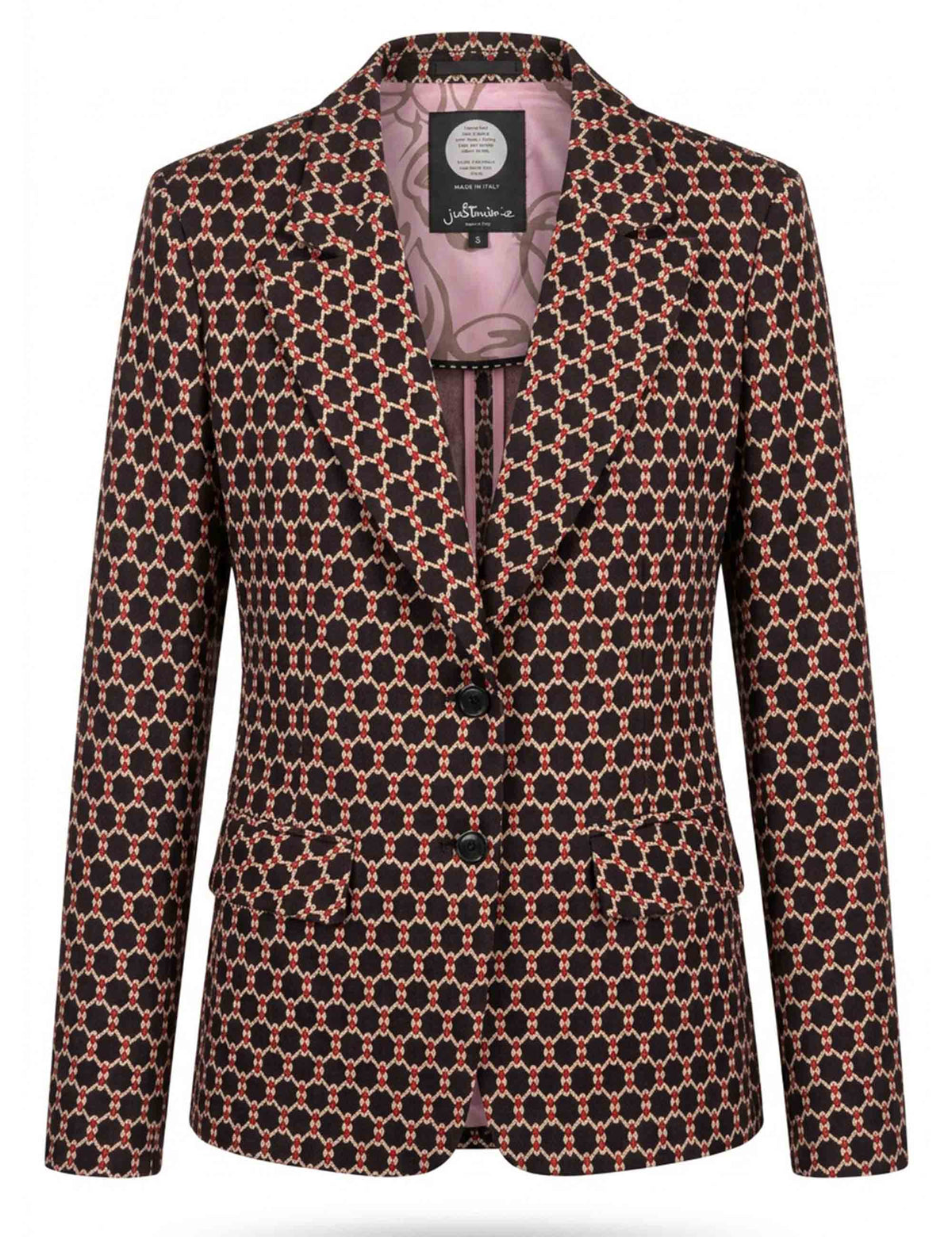 Giacca blazer donna slim fit fantasia geometrica marrone monopetto JABGA0002-F1347 1311 8139 Justmine 