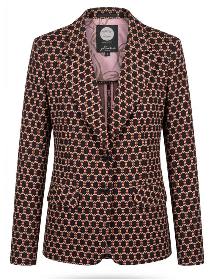 Giacca blazer donna slim fit fantasia geometrica marrone monopetto JABGA0002-F1347 1311 8139 Justmine 