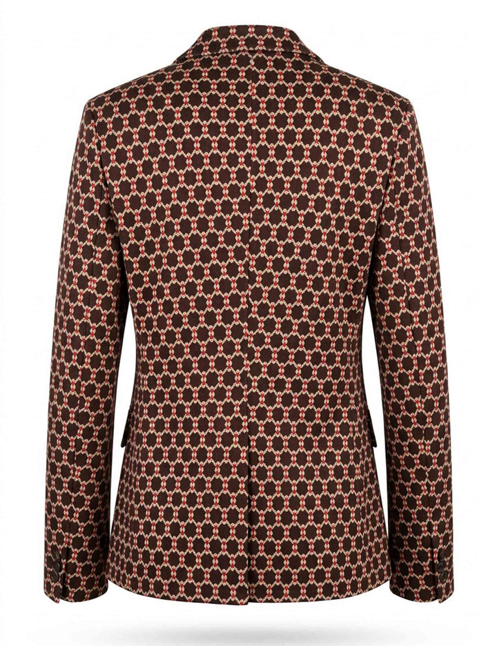 Giacca blazer donna slim fit fantasia geometrica marrone monopetto JABGA0002-F1347 1311 8139 Justmine 