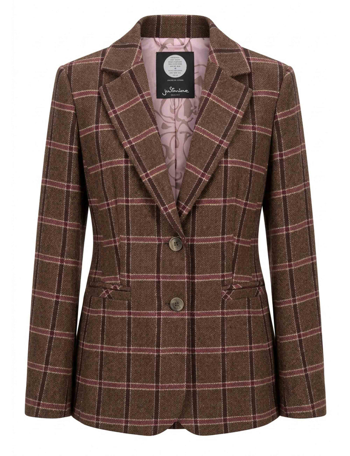 Giacca blazer donna misto lana fantasia tartan marrone monopetto JABGA0002-F1364 1316 5228 Justmine 