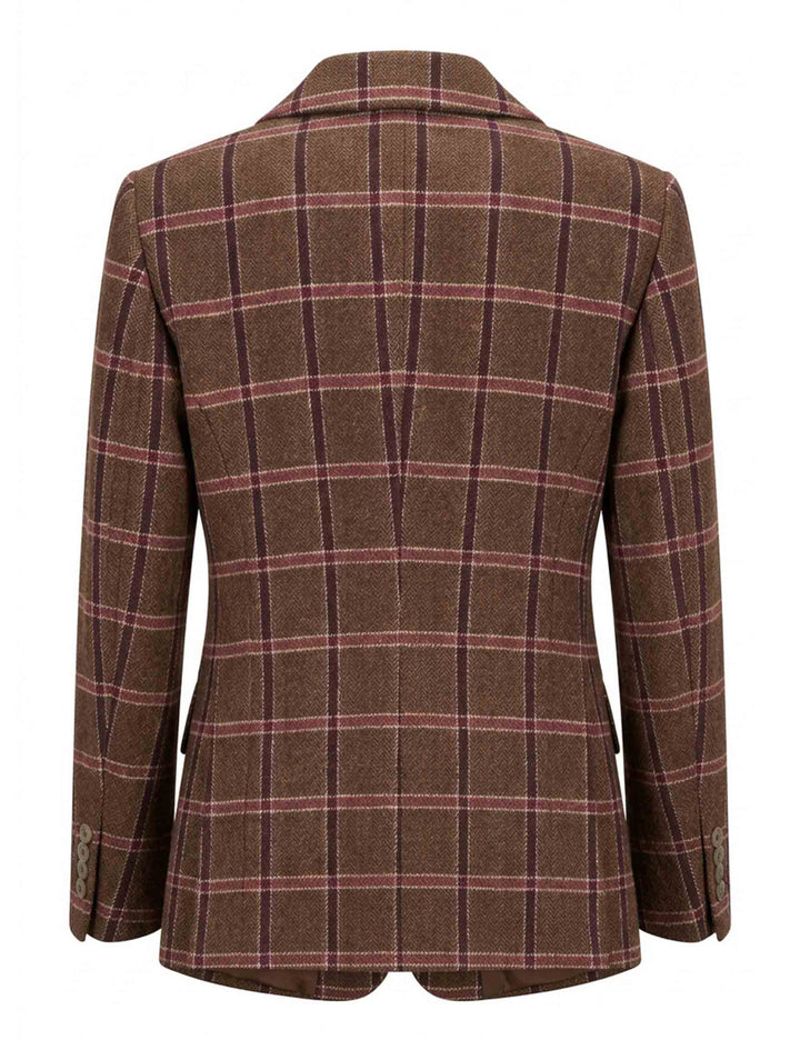 Giacca blazer donna misto lana fantasia tartan marrone monopetto JABGA0002-F1364 1316 5228 Justmine 