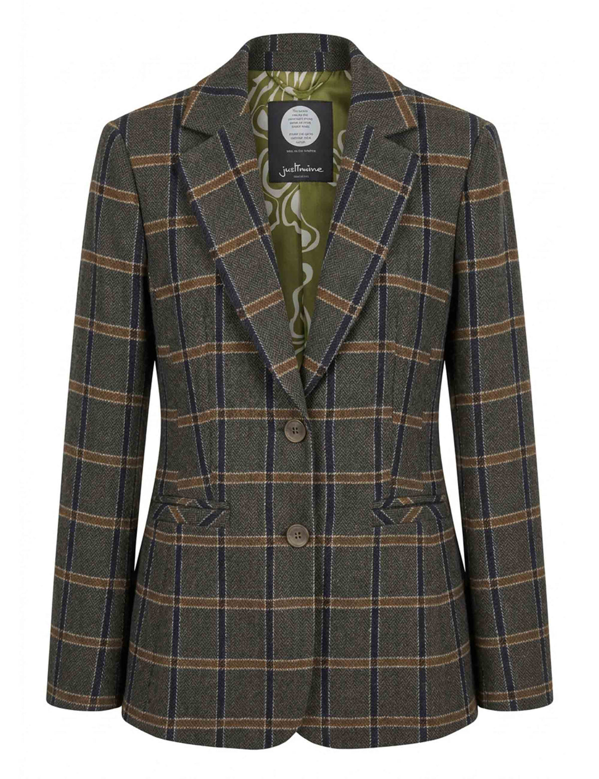 Giacca blazer donna misto lana fantasia tartan blu monopetto JABGA0002-F1364 1316 6009 Justmine 
