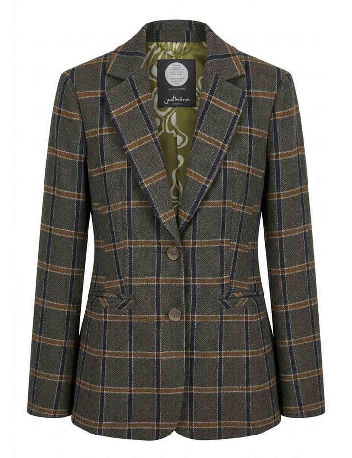 Giacca blazer donna misto lana fantasia tartan blu monopetto JABGA0002-F1364 1316 6009 Justmine 