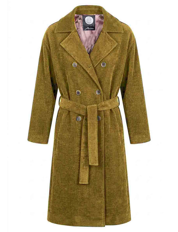 Trench lungo donna in velluto vintage verde con cintura doppiopetto JABGA0002-F1549 1315 7047 Justmine 