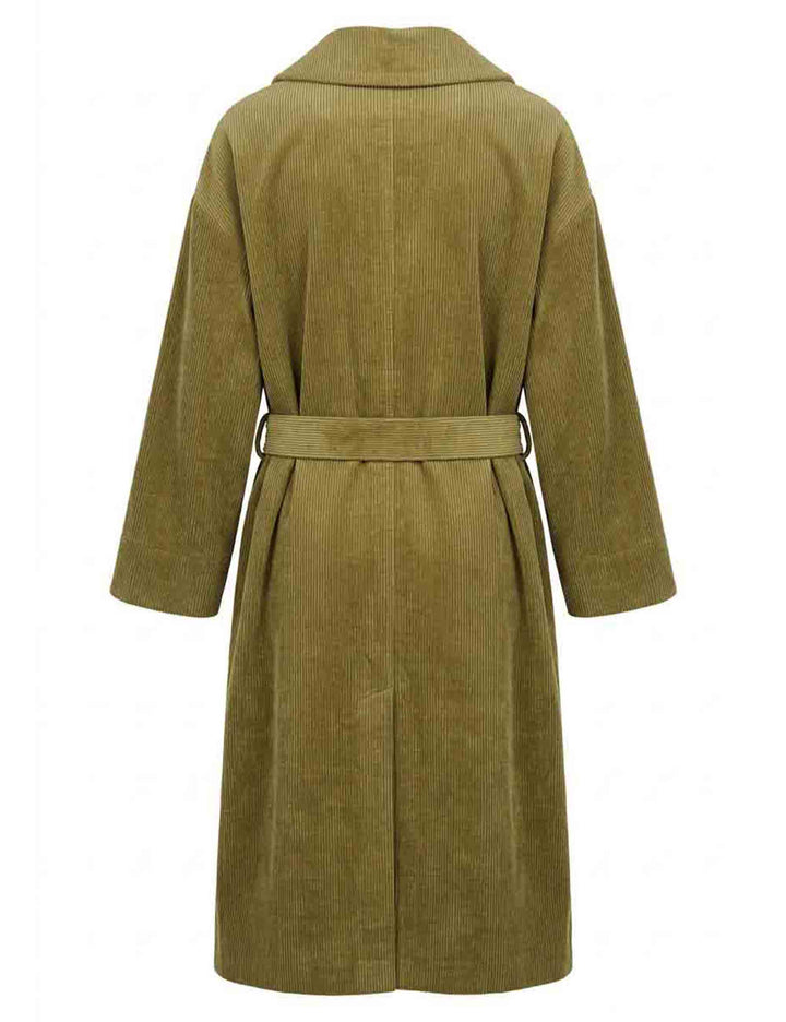 Trench lungo donna in velluto vintage verde con cintura doppiopetto JABGA0002-F1549 1315 7047 Justmine 