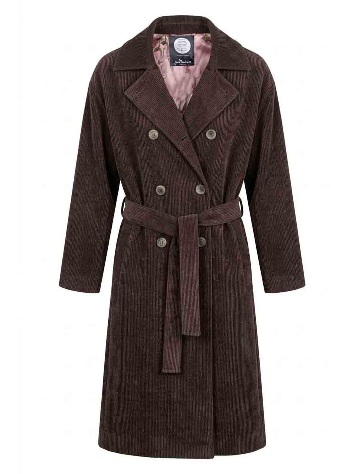 Trench lungo donna in velluto vintage marrone con cintura doppiopetto JABGA0002-F1549 1315 8139 Justmine 