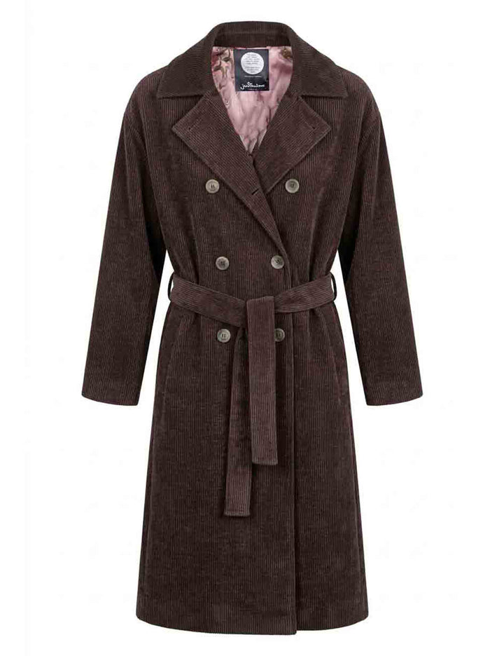 Trench lungo donna in velluto vintage marrone con cintura doppiopetto JABGA0002-F1549 1315 8139 Justmine 