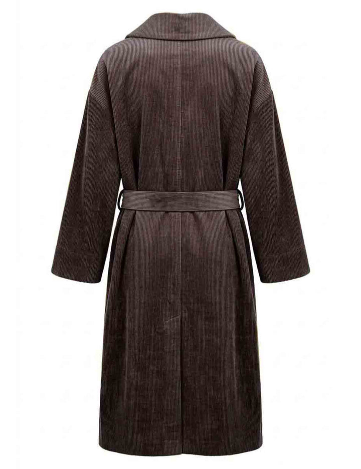 Trench lungo donna in velluto vintage marrone con cintura doppiopetto JABGA0002-F1549 1315 8139 Justmine 