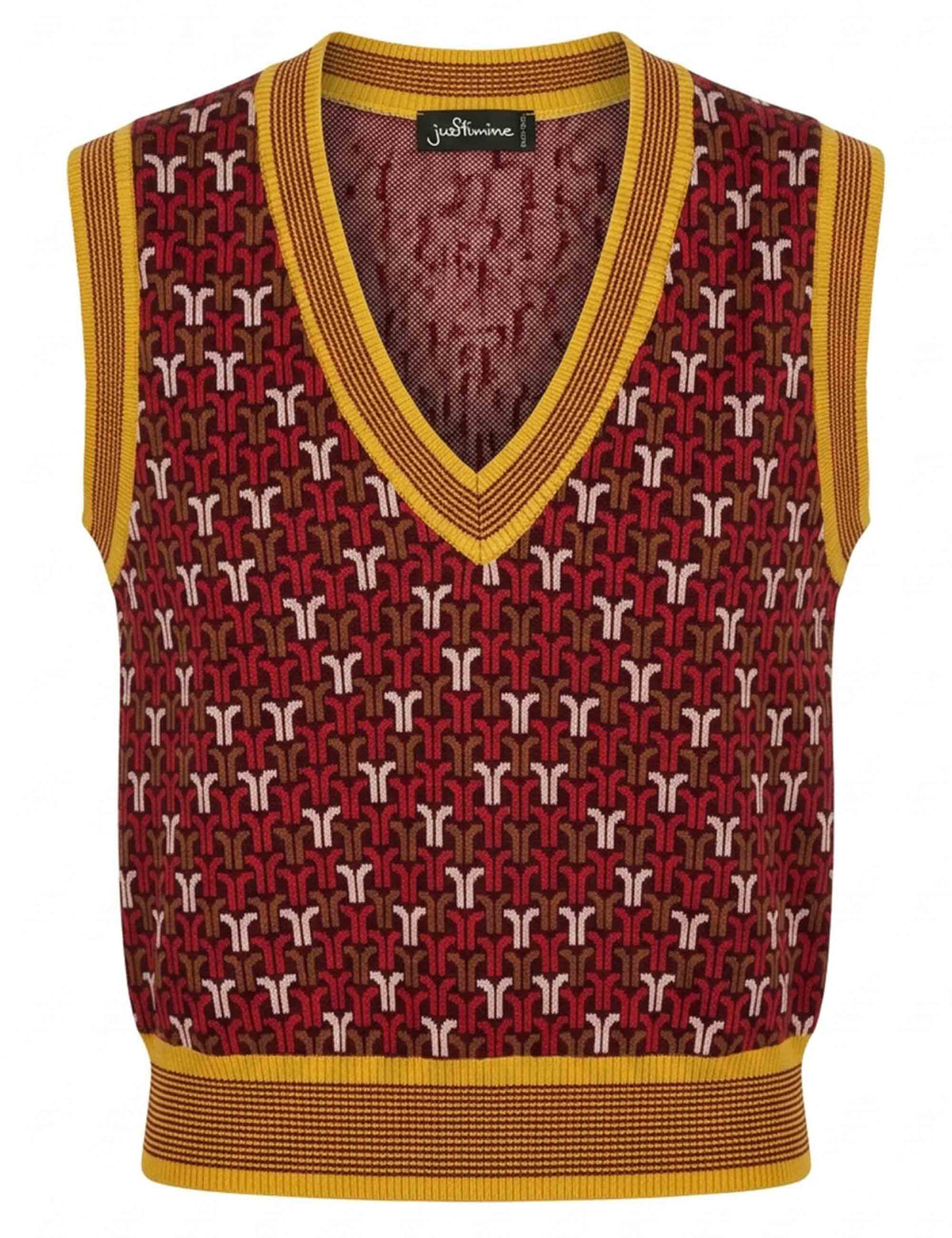 Gilet donna Geo Jacquard rosso scollo a V JABGI0002-F1161 1310 4187 Justmine 