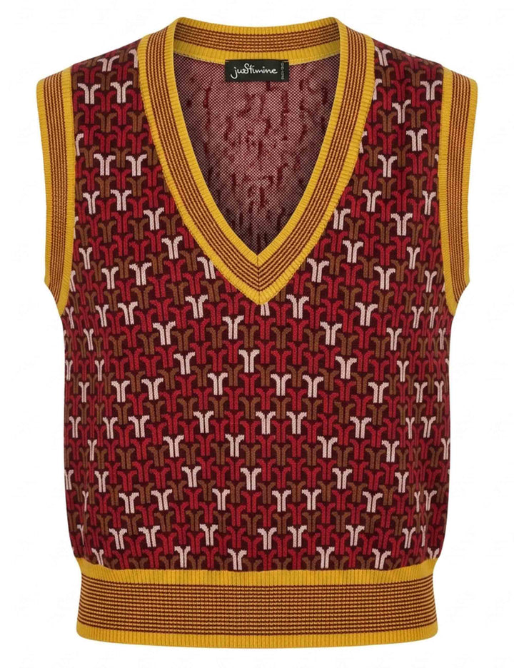 Gilet donna Geo Jacquard rosso scollo a V JABGI0002-F1161 1310 4187 Justmine 