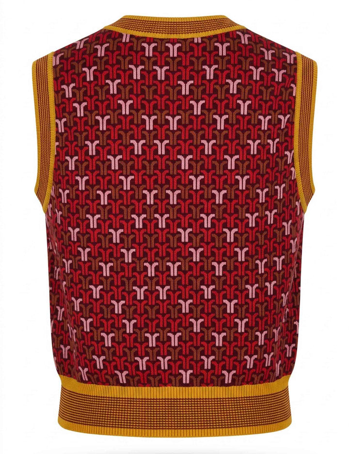 Gilet donna Geo Jacquard rosso scollo a V JABGI0002-F1161 1310 4187 Justmine 