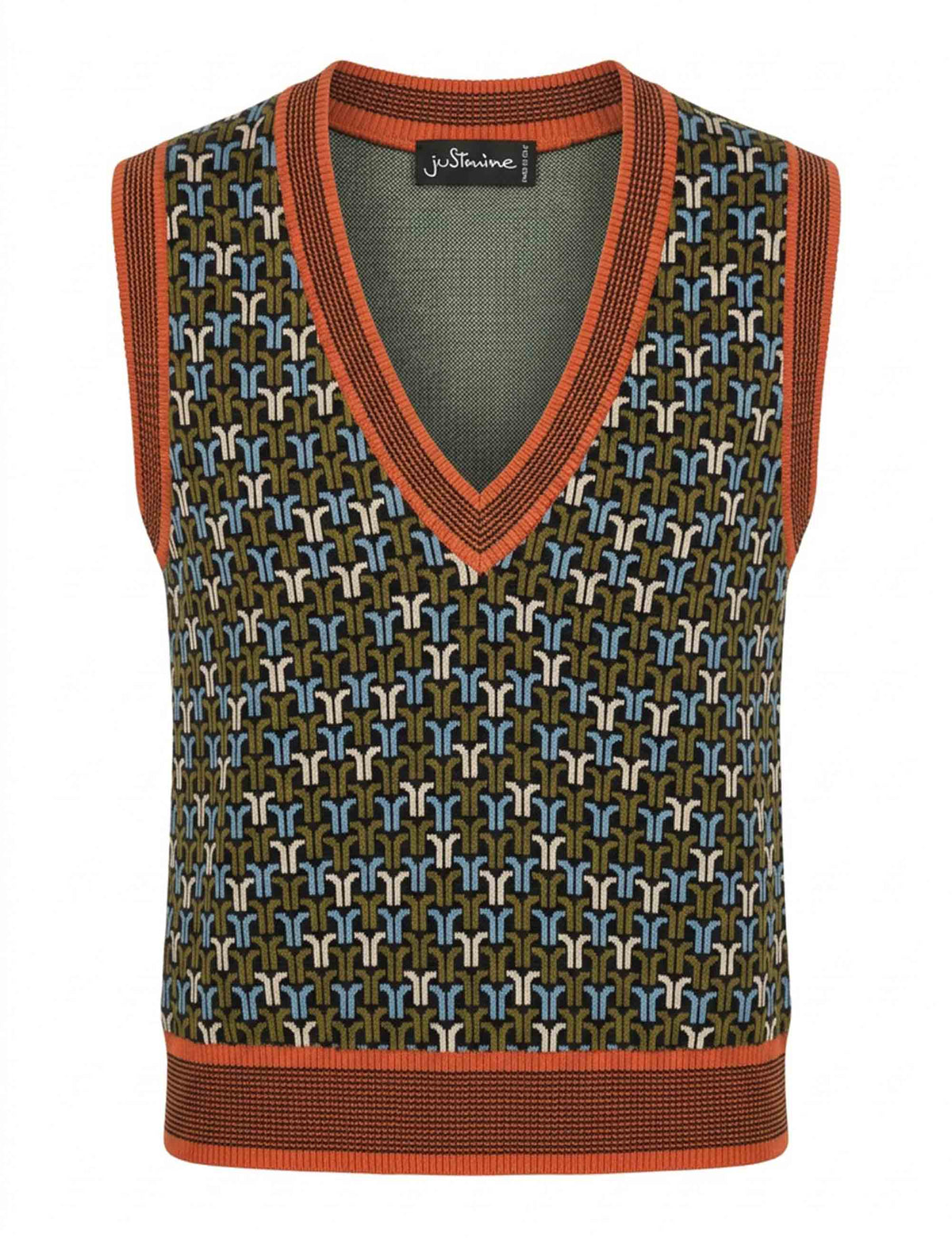 Gilet donna Geo Jacquard verde scollo a V JABGI0002-F1161 1310 7047 Justmine 