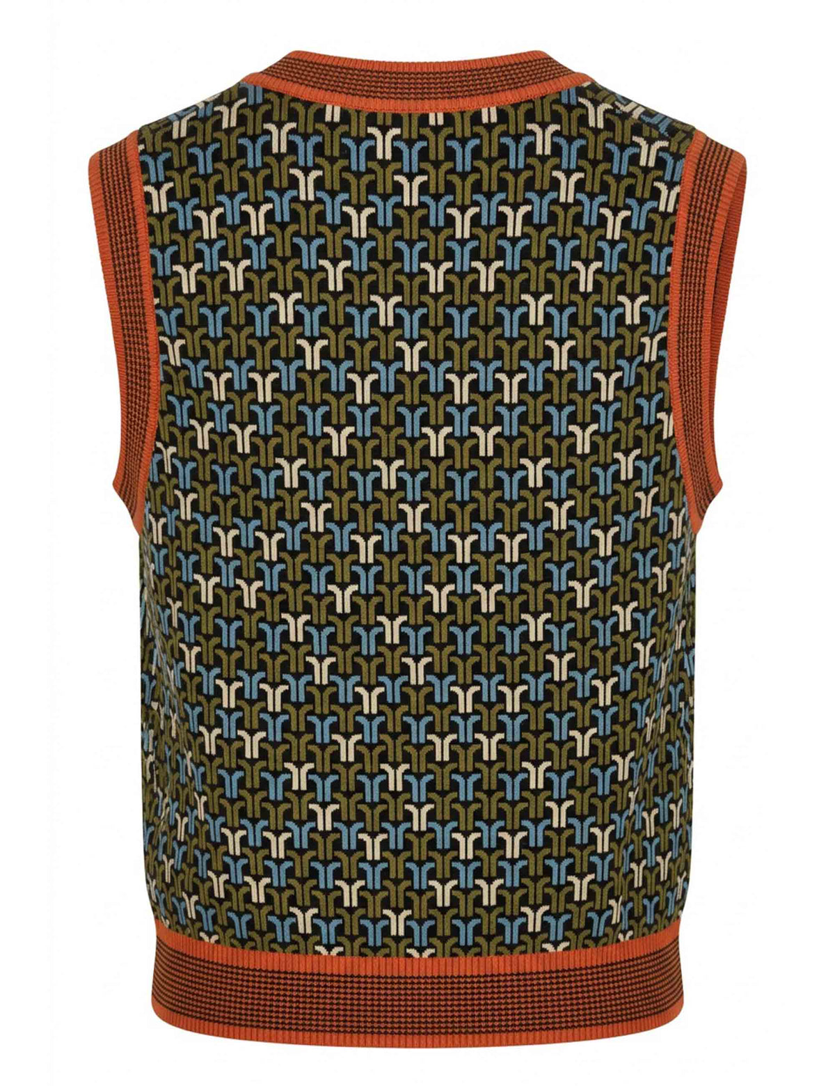 Gilet donna Geo Jacquard verde scollo a V JABGI0002-F1161 1310 7047 Justmine 