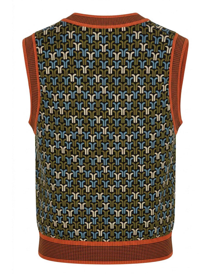 Gilet donna Geo Jacquard verde scollo a V JABGI0002-F1161 1310 7047 Justmine 