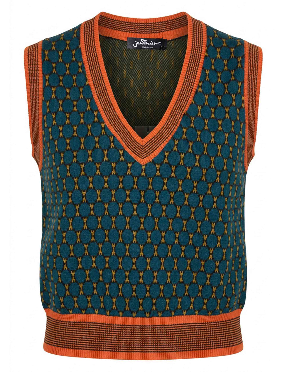 Gilet donna Honeycomb Jacquard celeste scollo a V JABGI0002-F1161 1311 7065 Justmine 